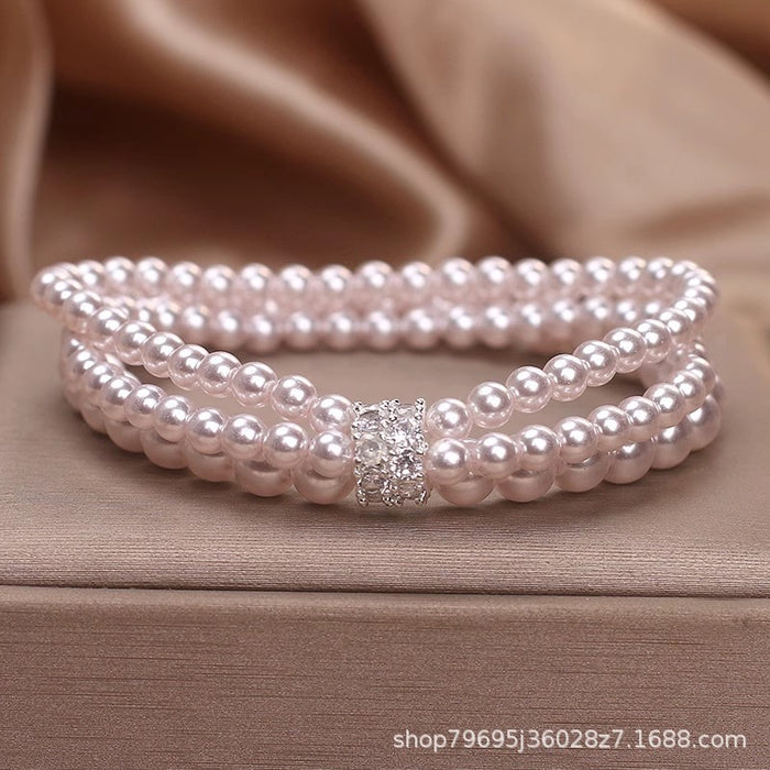 Wholesale Pearl Multi-layer Stacked Bracelet for Women's Niche Rhinestone Beaded Bracelet