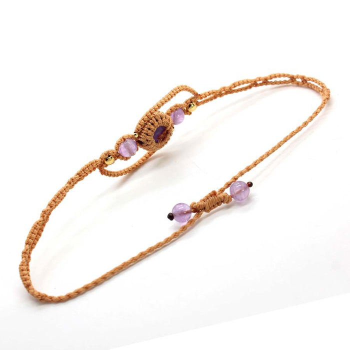 Wholesale Handmade Woven Adjustable Crystal Stone Beaded Bracelet Trendy Ethnic Amethyst Jewelry Accessory For Women Boutique Resale