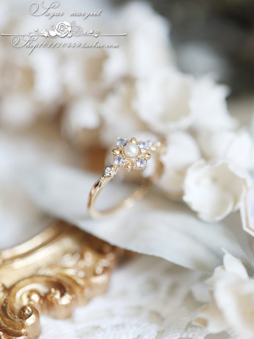 Wholesale Ring Natural Pearl Zircon Diamond Snowflake Versatile Light Luxury Ring