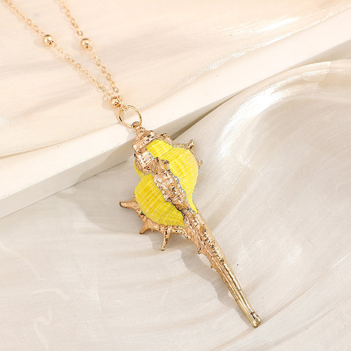 Wholesale Gold edged conch and seashell necklace