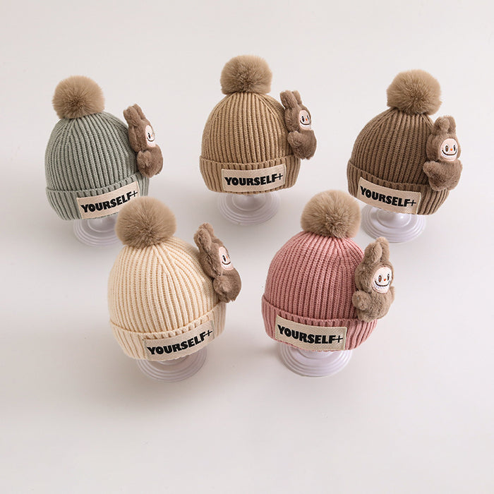 Wholesale Children' s hat winter knitted hat cartoon wool ball winter wool hat