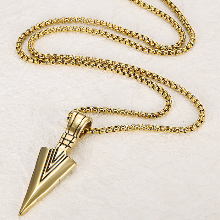 Wholesale Personalized triangular spearhead pendant, street fashion titanium steel necklace, sweater chain