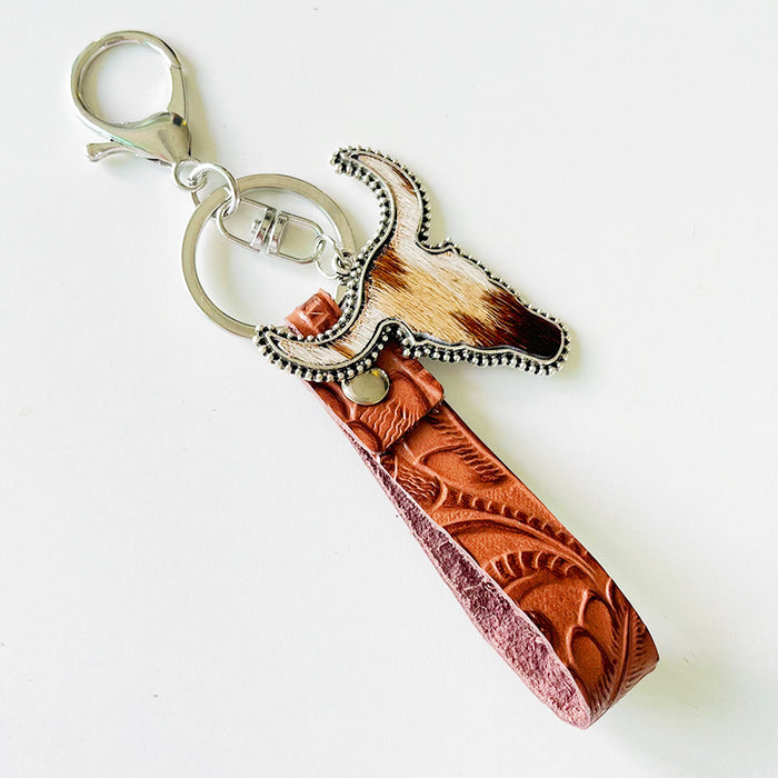 Wholesale 2pcs Western Style Brown Leather Keychain JDC-KC-HeYi019