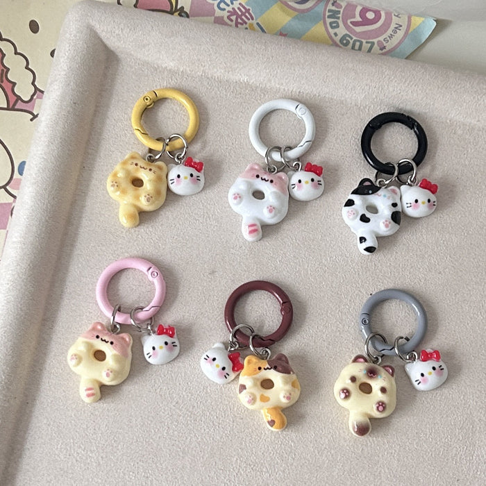 Wholesale Cute Cartoon Donut Cat Key Ring Siamese Cat Ins Wind Keychain Schoolbag Headset Pendant