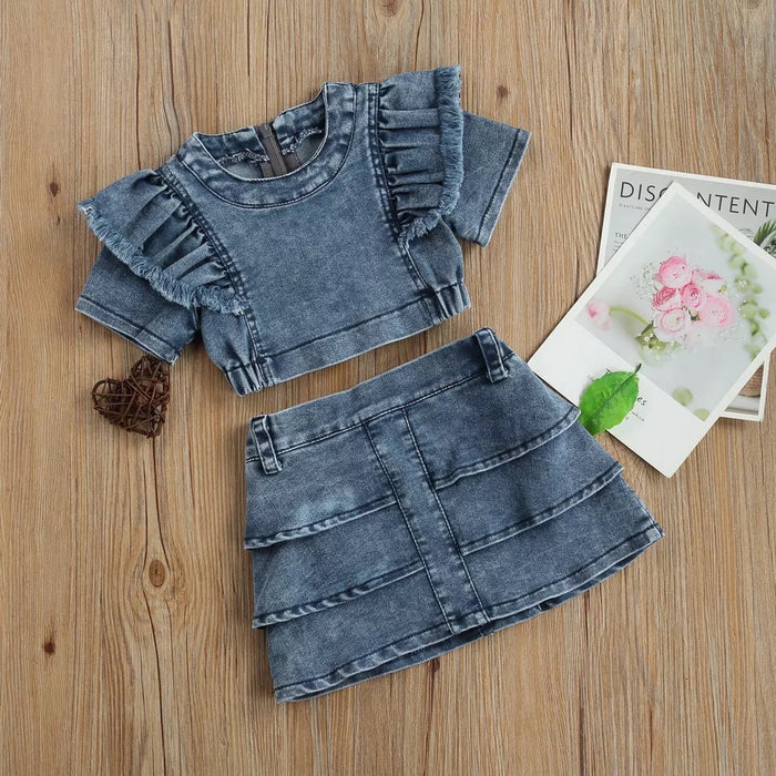 Wholesale Cotton Children's Denim Skirt Two-piece Set JDC-BC-JiaLJ002