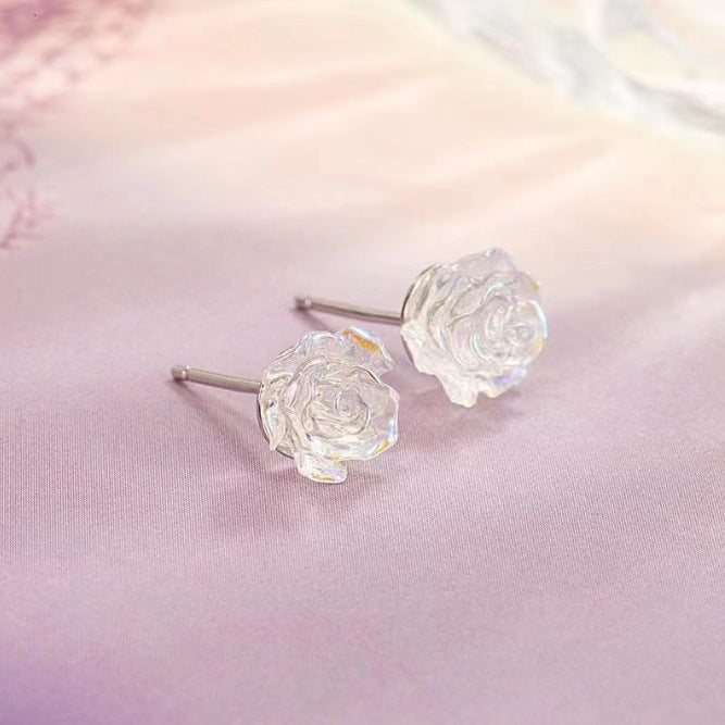 Wholesale Silver Needle White Camellia Ear Studs Female Niche All-match ins Ear Pole Rose Earrings