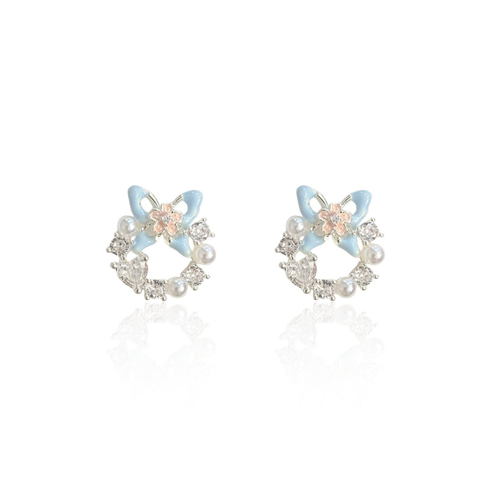 Wholesale Sweet and exquisite butterfly cherry blossom pearl earrings with silver needles, niche design, high-end and versatile earrings