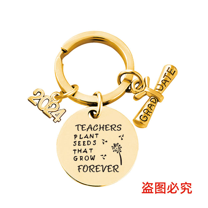 Wholesale Graduation Season Gift Round Stainless Steel Keychain JDC-KC-GangGu049