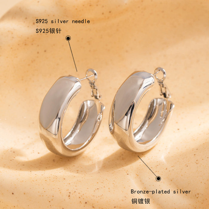 Wholesale New style exaggerated large circle earrings, light luxury, high-end, niche, shiny silver earrings for women