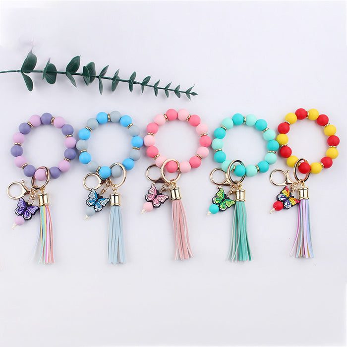 Wholesale Beaded Cartoon Butterfly Wrist Keychain