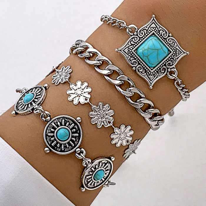 Wholesale Women S Silver Boho Turquoise Leaf Bow Bracelet Jewelry Accessory Gift