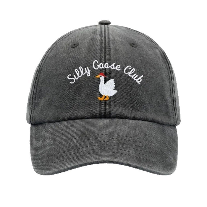 Wholesale Washed Baseball Cap With Goose Print And English Letters Black Adjustable Sun Hat For Summer