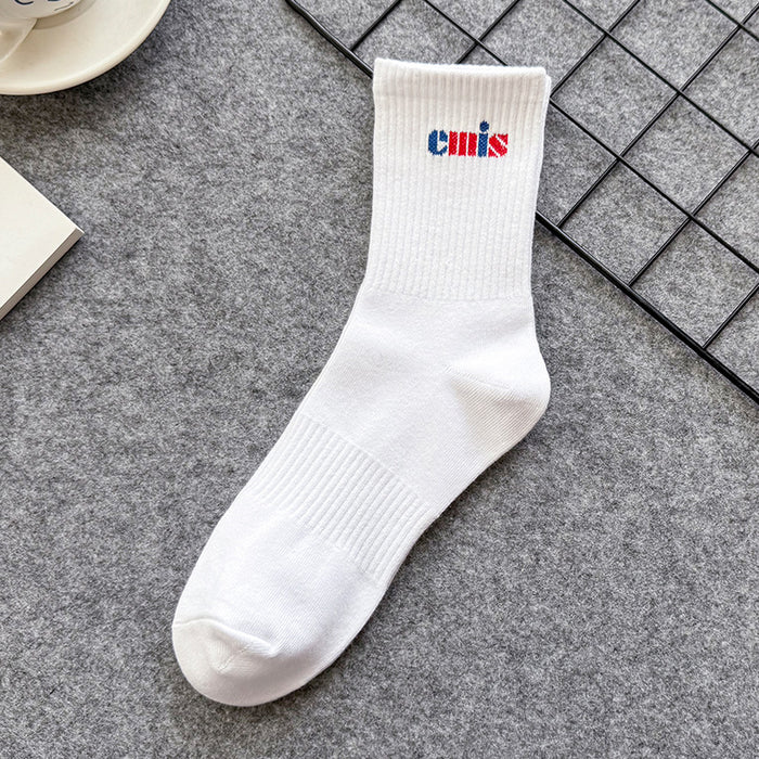 Wholesale Quality men's socks with high thread letters, simple and niche design, mid tube socks, sporty and trendy socks