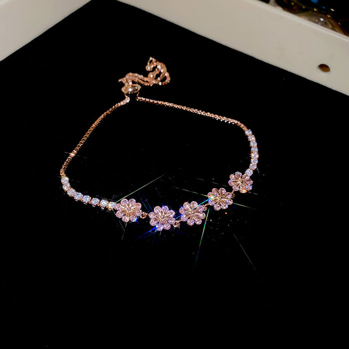 Wholesale Pink Zircon Geometric Round Pull-out Bracelet
