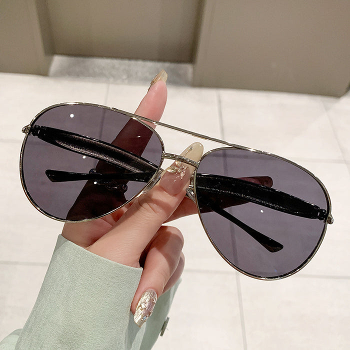Wholesale Metal Sunglasses for Women Large Frame Double-Bridge Sunglasses