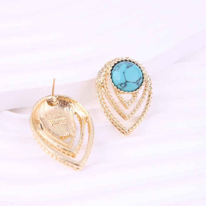 Wholesale Multi-layer Marble Pattern Peacock Blue Tapered Zinc Alloy Earrings JDC-ES-QunQiu016