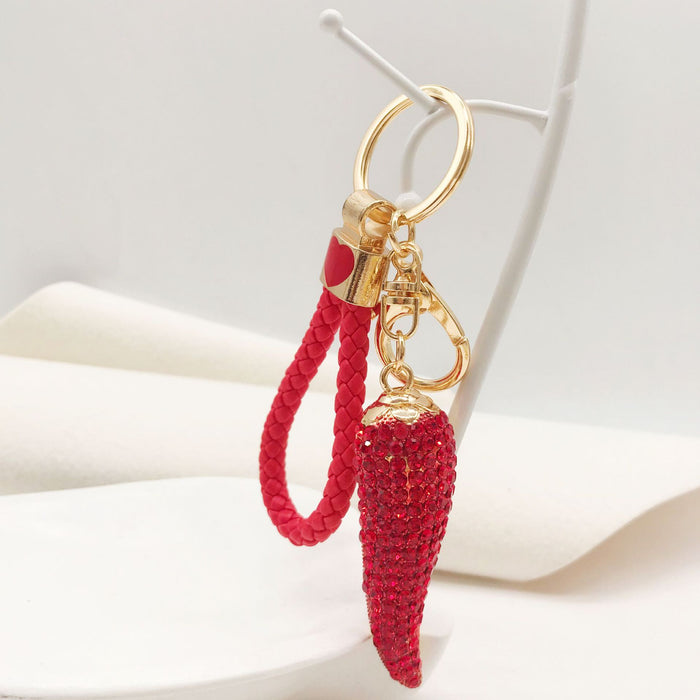 Wholesale Rhinestone Crown Oil Drop Chili Zinc Alloy Keychain JDC-KC-ZhanLun011