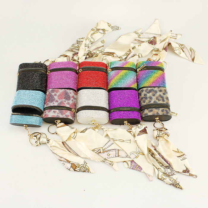 Wholesale Rainbow Rhinestone Oval Lipstick Storage Box Glazed Glass Vanity Organizer Fashion Boutique
