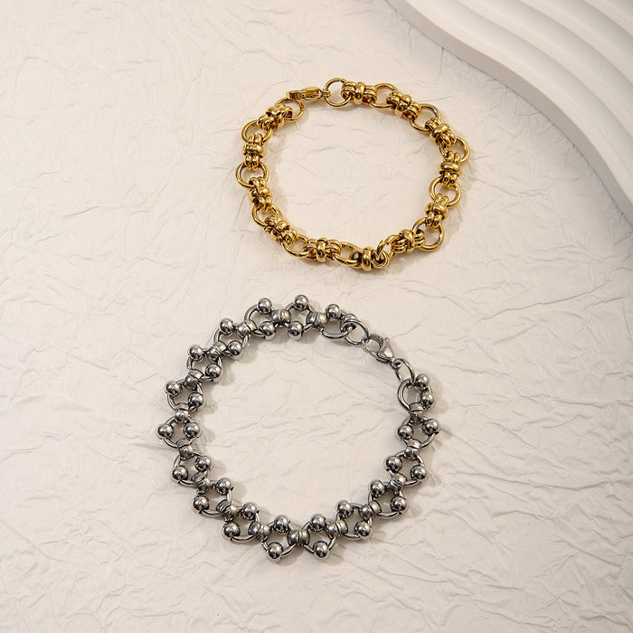 Wholesale Personalized stainless steel exaggerated style chain bead circle bracelet that does not fade