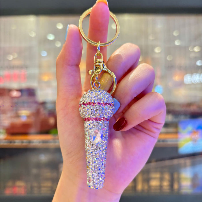 Wholesale Fashion Rhinestone 3D Microphone Keychain Bag Charm For Women Gift For Couple Boutique Resale