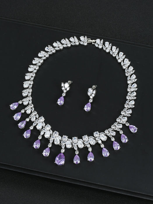 Wholesale Zircon Necklace Earrings suit Jewelry Full Diamond Water Drops Festival Wear