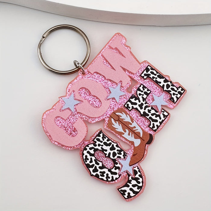 Wholesale Acrylic Cowboy Boots Cow Pattern Keychain JDC-KC-DaiW002