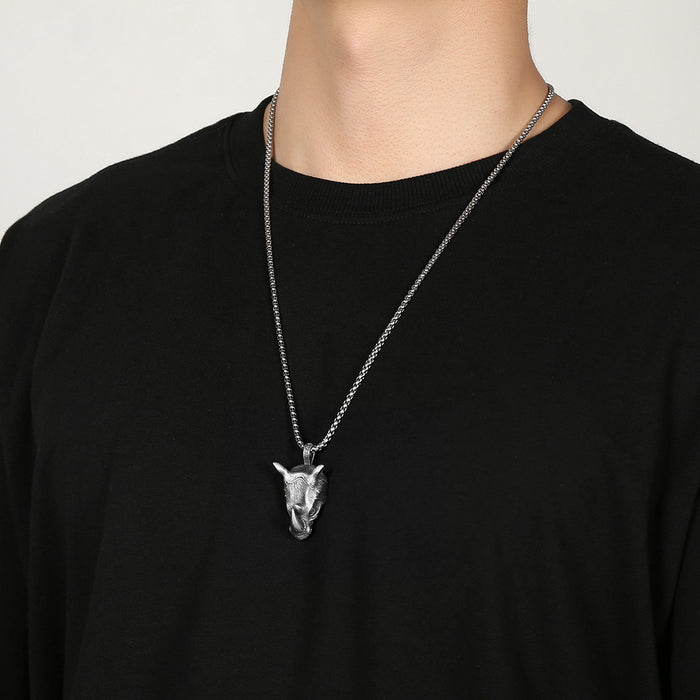 Wholesale Rhino Head Pendant Stainless Men's Necklace JDC-NE-TuoPu005