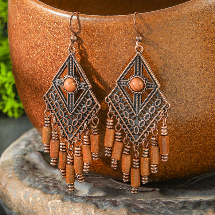 Wholesale Ethnic Style Earrings Long Tassel Handmade Bead,  Retro Copper Tone Fashion MOQ≥2