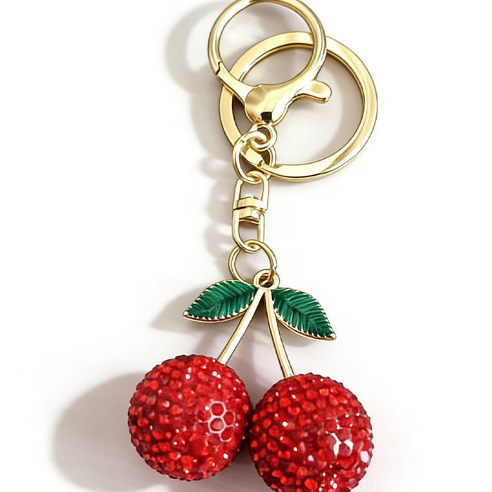 Wholesale Cute rhinestone cherry metal rhinestone keychain