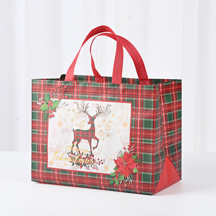 Wholesale Plaid Christmas Series Hand-held Gift Bags Cartoon Reindeer Non-woven Bags JDC-GB-XJ001