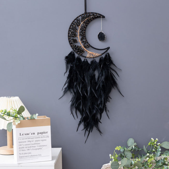 Wholesale Feather Dreamcatcher Wall Hanging with Tree of Life Design and Natural Stone Accents