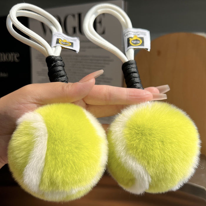Wholesale Small tennis faux otter fur plush ball keychain