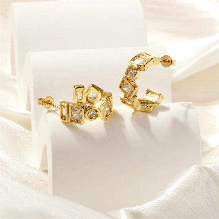 Wholesale Copper-plated 18K Gold Zircon C-shaped Stud Earrings JDC-ES-TianYi002