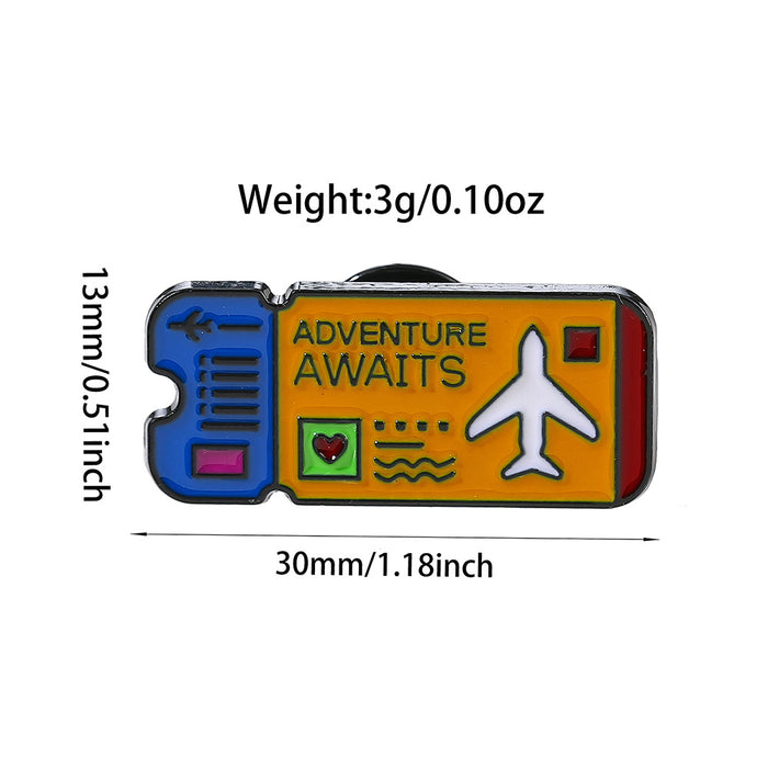 Wholesale Adventure Awaits Airplane Ticket Brooch Metal Pin Fashion Accessory For Backpack Gift Resale