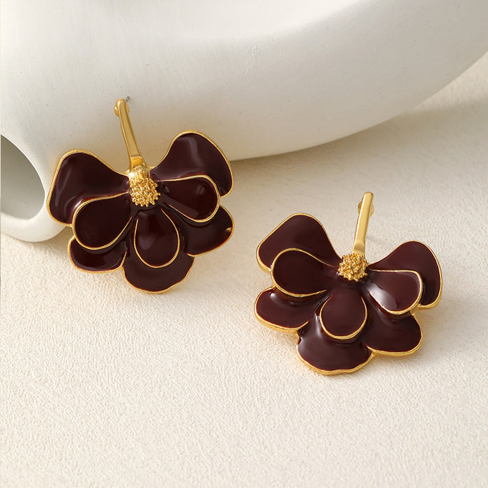 Wholesale Artistic retro glazed flower earrings with gentle and exquisite atmosphere, earrings with studs and earrings