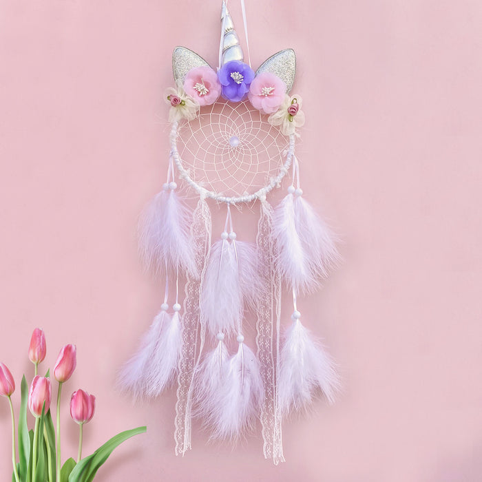 Wholesale Cat Head Dreamcatcher Hanging Ornament Handmade Pink Feather Decor MOQ≥2