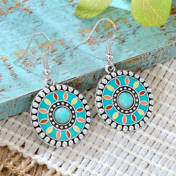 Wholesale 2pcs Vintage Ethnic Style Turquoise Earrings Bohemian Jewelry