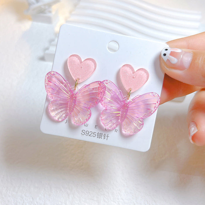 Wholesale Acrylic Colorful Butterfly   Silver Pin Earrings JDC-ES-PinHeng002