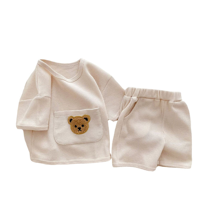 Wholesale Summer Waffle Big Pocket Bear Tops Shorts Baby Clothes JDC-BC-WeiNiS016