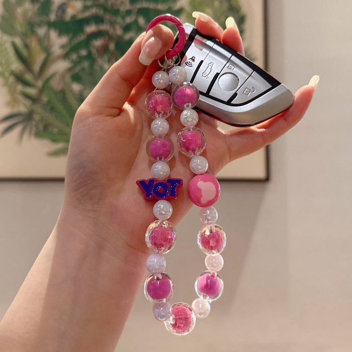 Wholesale DIY Handmade Beaded Keychain Pendant with Colorful Round Beads for Students, School Backpacks, Car Keychains