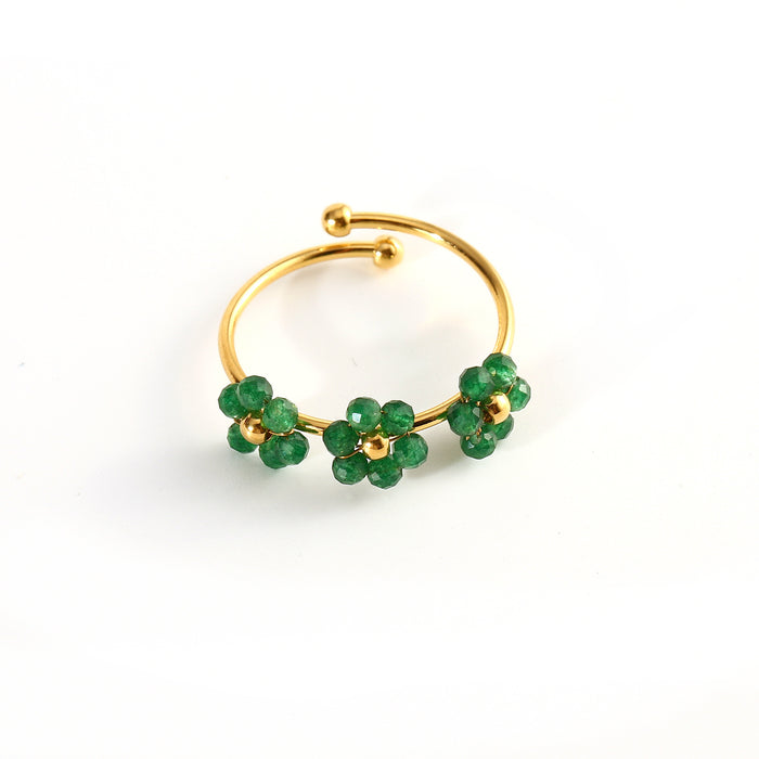 Wholesale Fashionable and minimalist stainless steel natural stone flower ring with niche design and three flower opening ring wholesale