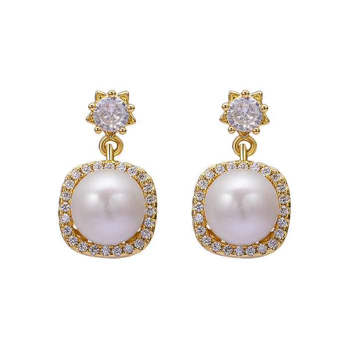 Wholesale Square Diamond Zirconia Pearl Earrings JDC-ES-YZS003