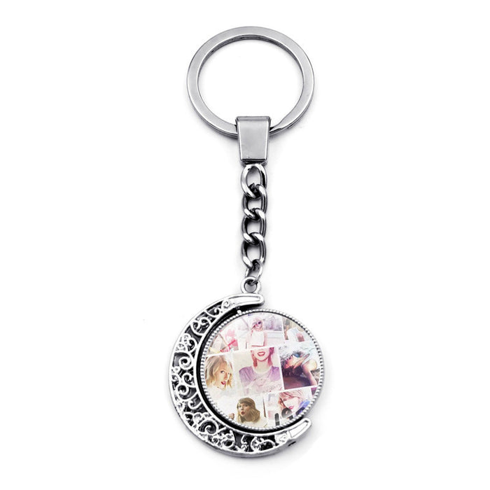 Wholesale Crystal Glass Rotating Moon Pendant Keychains JDC-KC-HengX021