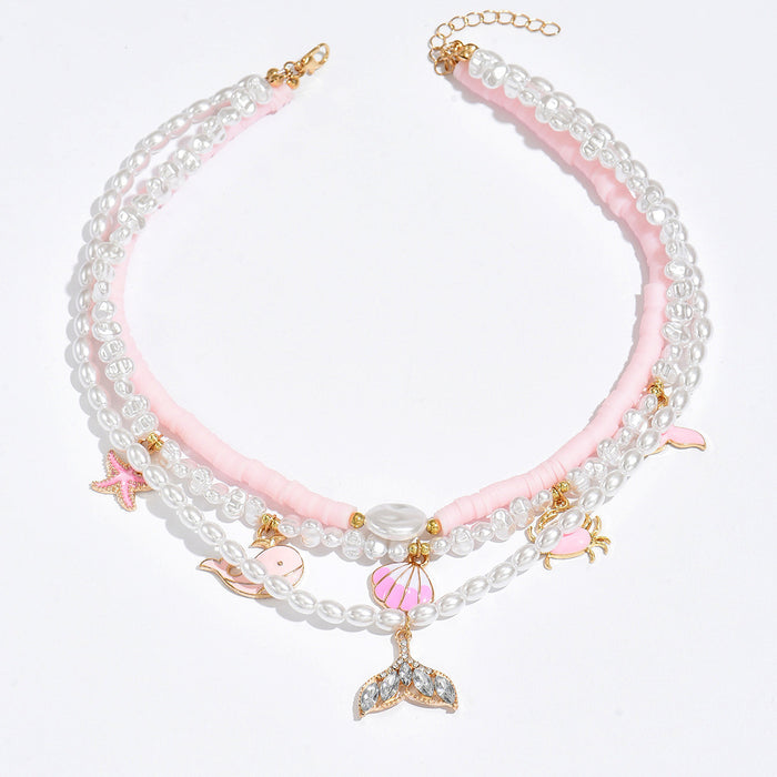 Wholesale Beach Style Imitation Pearl Irregular Design Shell Starfish Necklace