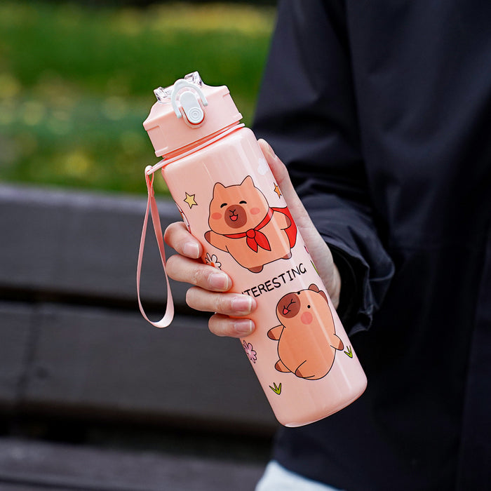 Wholesale  Straw Water Cup Cute Children' s Straw Cup Student Portable Cartoon Water Cup with Lanyard