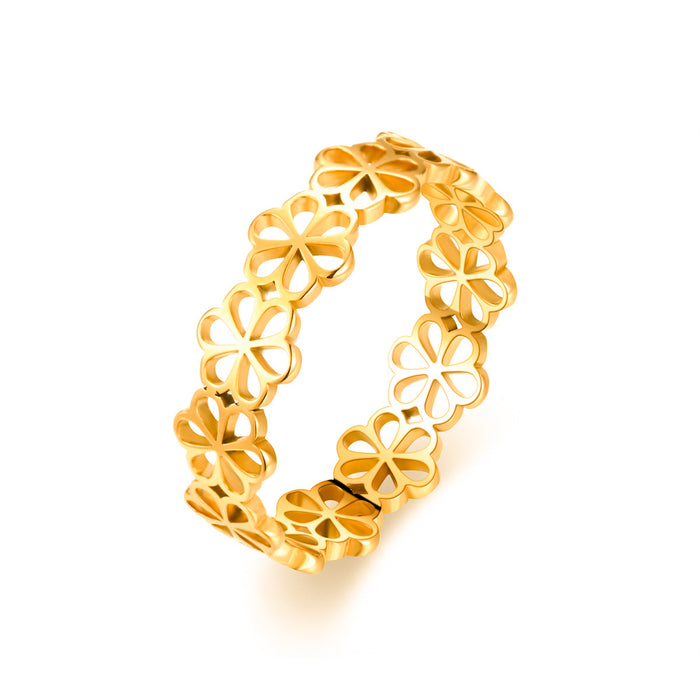 Wholesale Titanium steel six petal flower ring does not fade, niche, light luxury couple's ring, ring, hand accessory