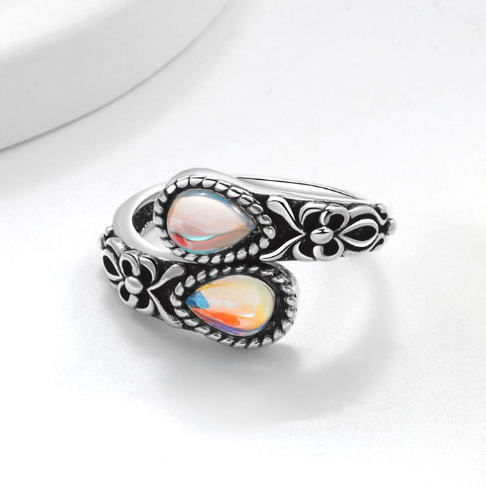 Wholesale Vintage Bohemian Copper Moonstone Ring Open Adjustable Spoon Bow Design Thai Silver Tone Women S Fashion Jewelry Accessory