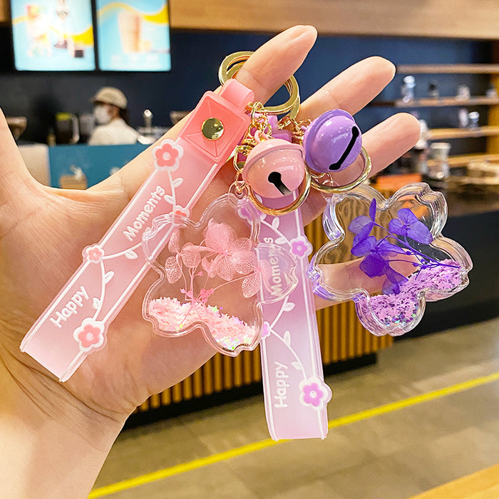 Wholesale Oil-flowing Quicksand Sakura Keychain