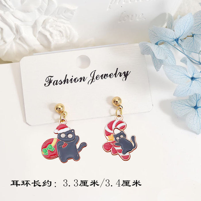 Wholesale Metal Alloy Christmas Earrings Cute Black Cat Design Party Gift for Women MOQ≥2