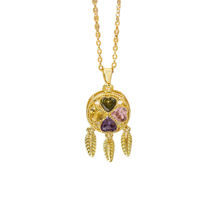 Wholesale Four-Leaf Clover Necklace Women' s Micro-Inlaid Gold Electroplated Pendant